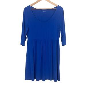 Garnet Hill Cotton Jersey Scoop Neck 3/4 Sleeve Skater Dress Size Medium